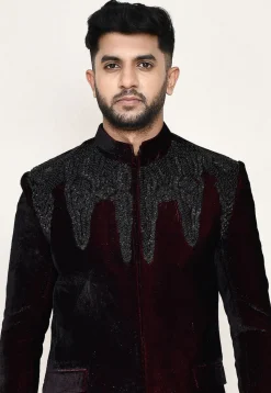 Embellished Velvet Jodhpuri Suit in Maroon