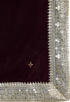 Embellished Velvet Mens Dupatta in Wine