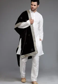 Embellished Velvet Mens Dupatta in Brown