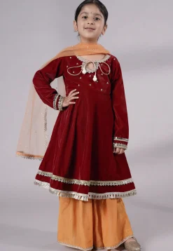 Embellished Velvet Pakistani Suit in Maroon