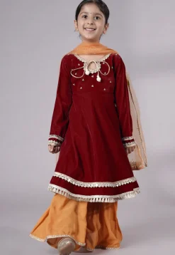 Embellished Velvet Pakistani Suit in Maroon