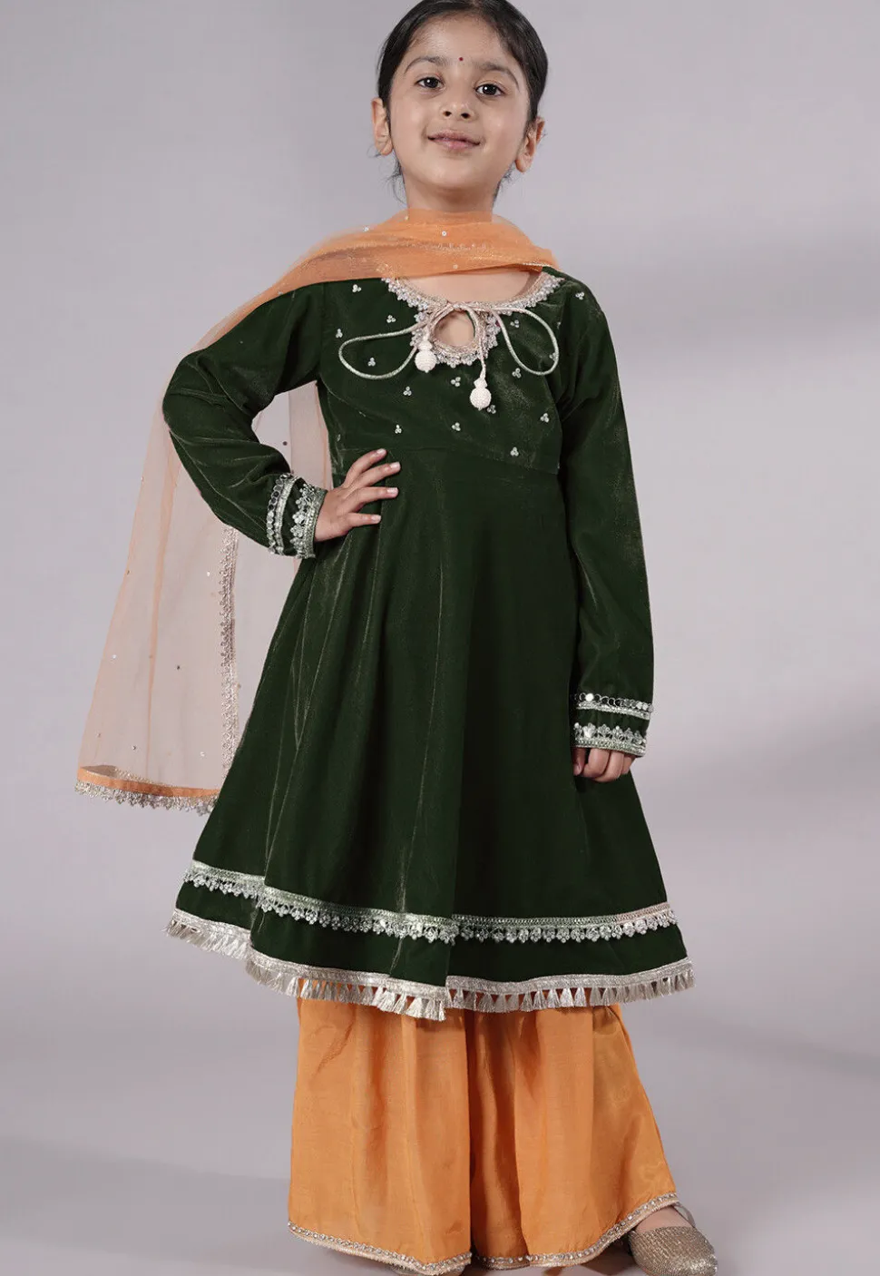 Embellished Velvet Pakistani Suit in Dark Green