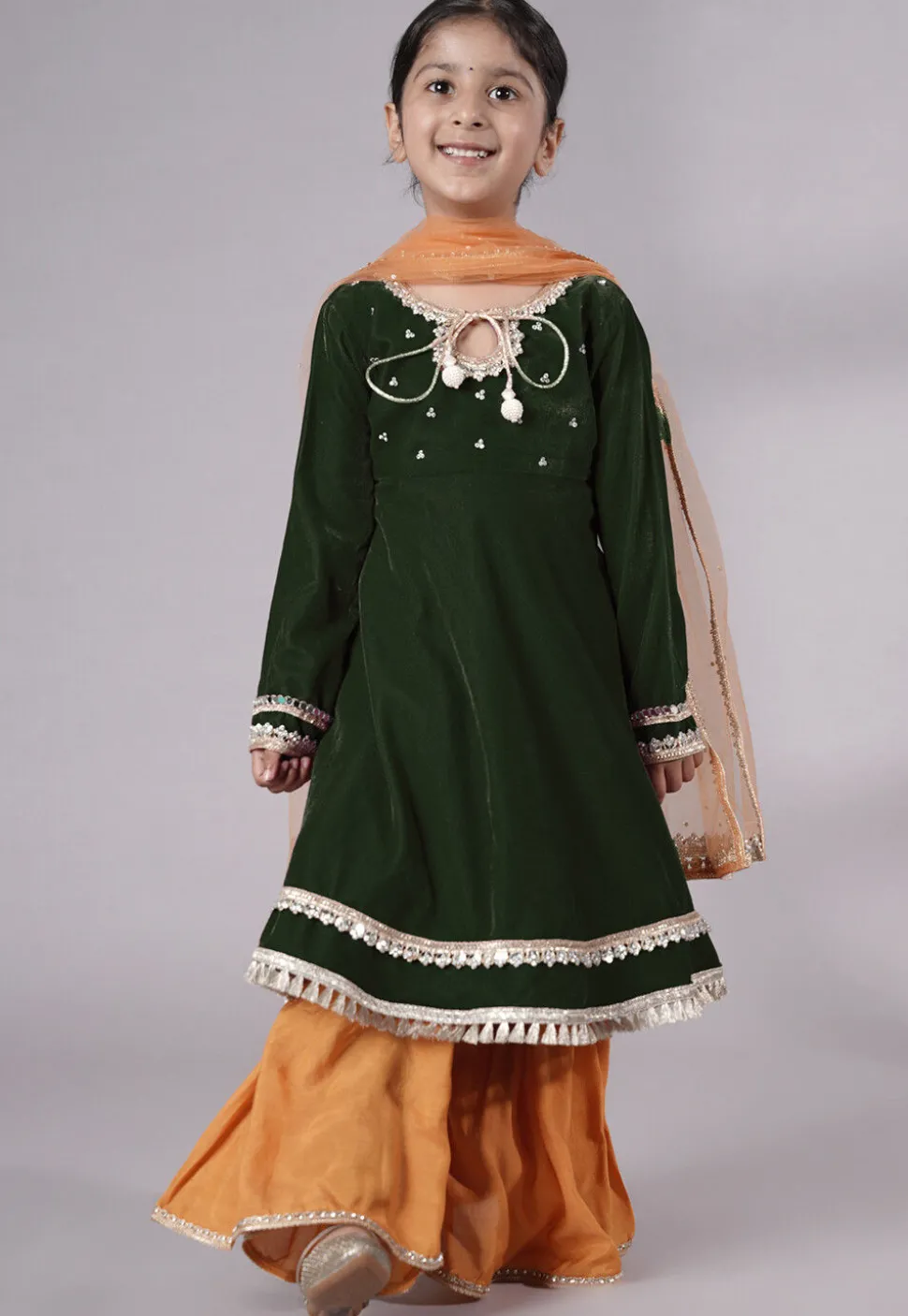 Embellished Velvet Pakistani Suit in Dark Green