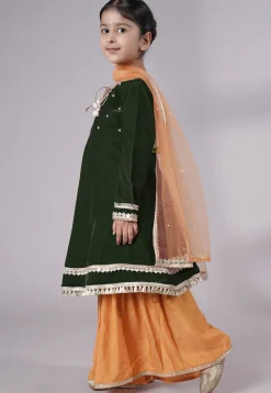 Embellished Velvet Pakistani Suit in Dark Green