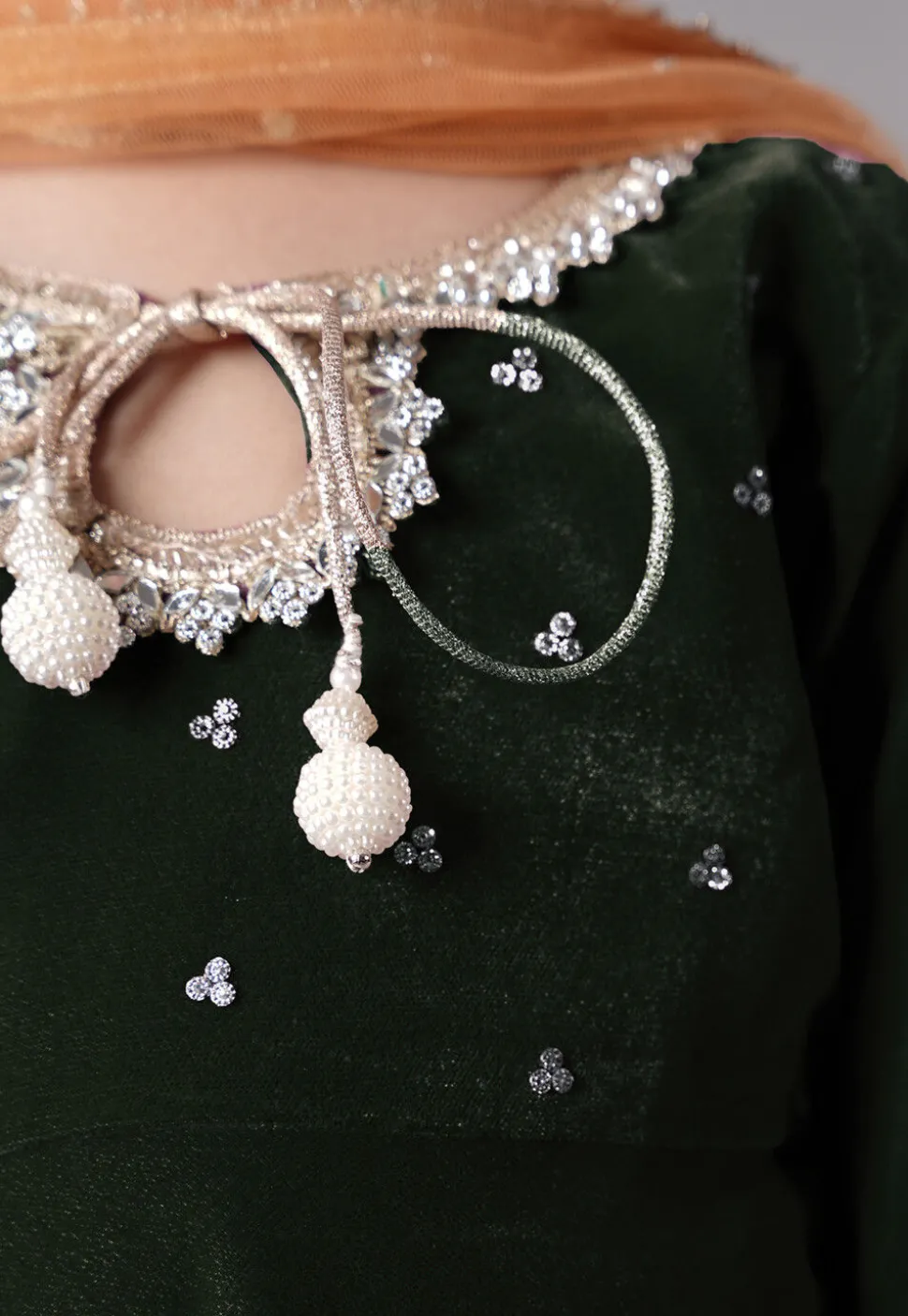Embellished Velvet Pakistani Suit in Dark Green