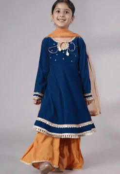 Embellished Velvet Pakistani Suit in Teal Blue