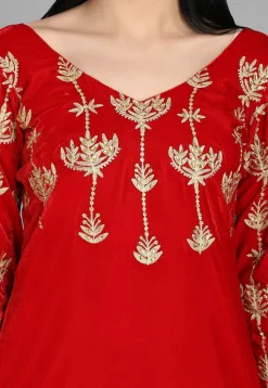 Embellished Velvet Pakistani Suit in Red