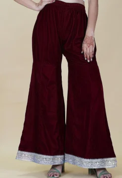 Embellished Velvet Palazzo in Maroon