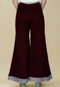 Embellished Velvet Palazzo in Maroon