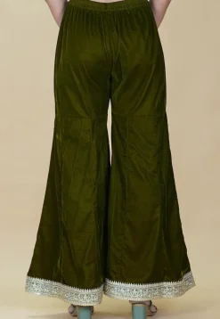 Embellished Velvet Palazzo in Olive Green