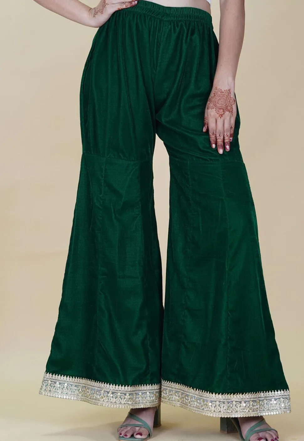 Embellished Velvet Sharara in Dark Green