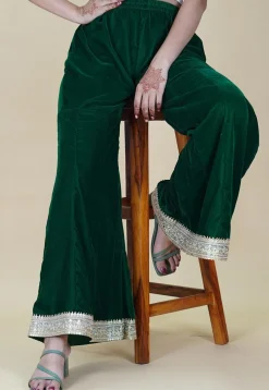 Embellished Velvet Sharara in Dark Green