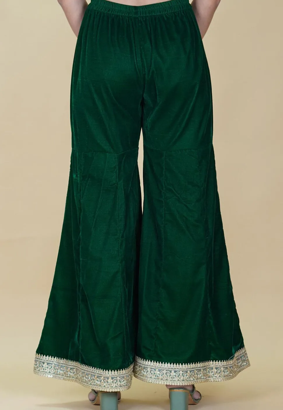 Embellished Velvet Sharara in Dark Green