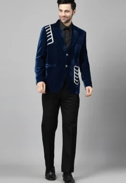 Embellished Velvet Suit Set in Teal Blue