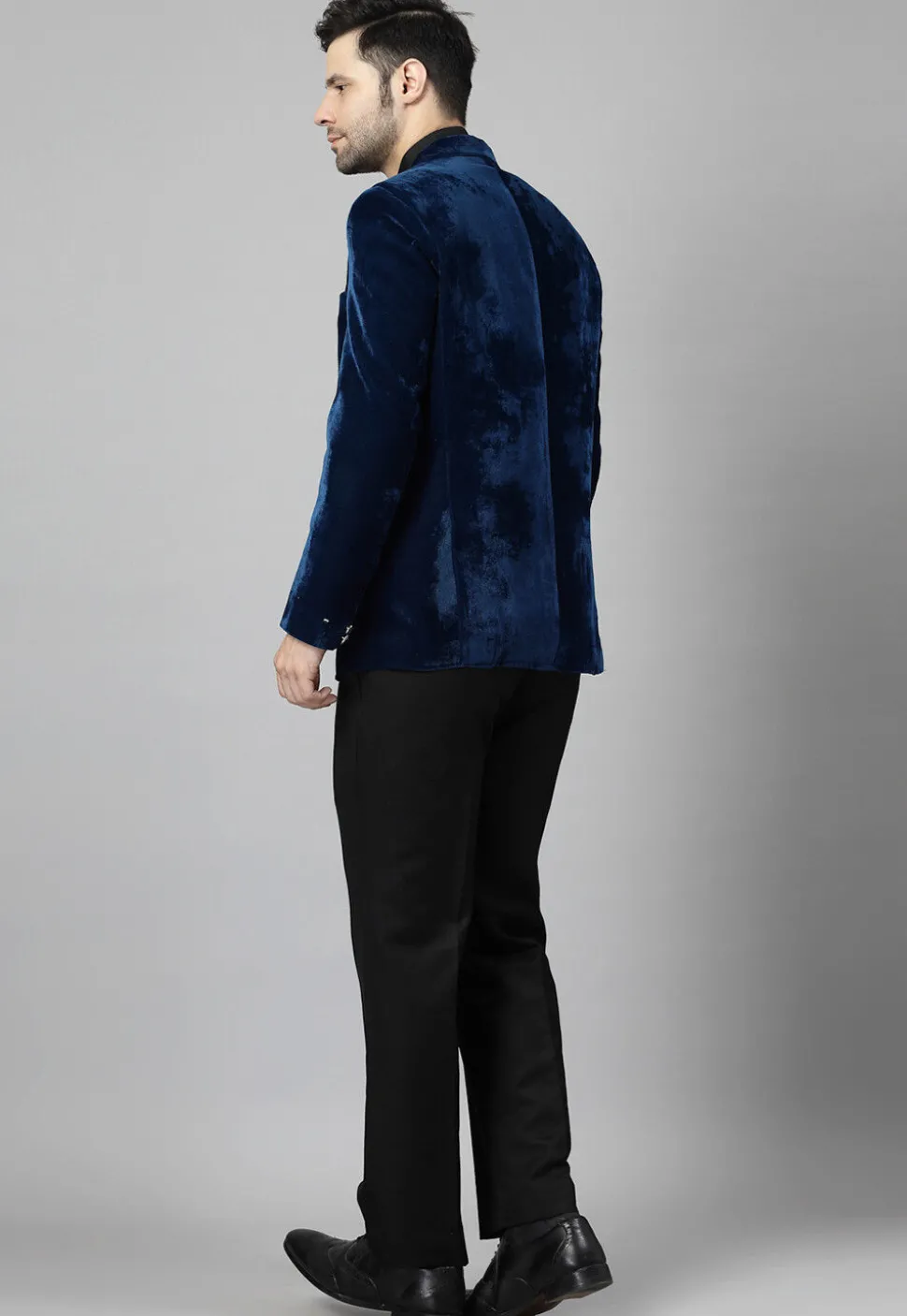 Embellished Velvet Suit Set in Teal Blue