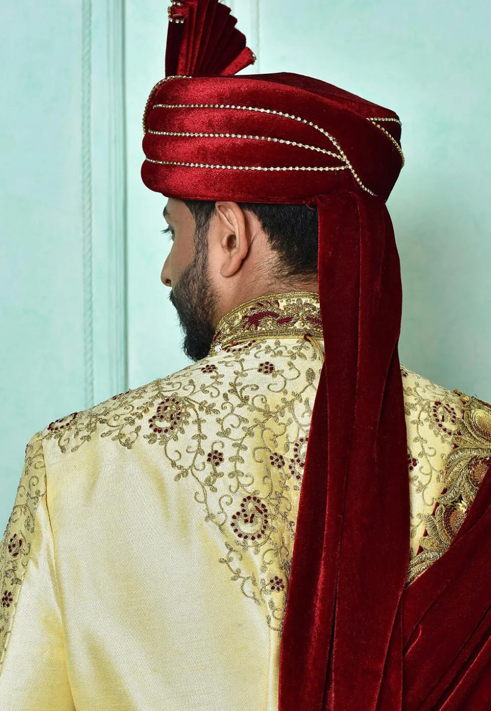 Embellished Velvet Turban in Maroon