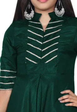 Embroide Bhagalpuri Silk Abaya Style Suit in Teal Green