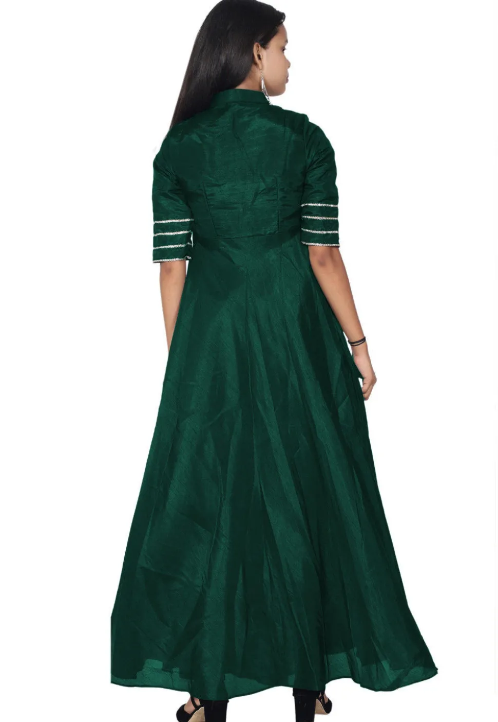 Embroide Bhagalpuri Silk Abaya Style Suit in Teal Green