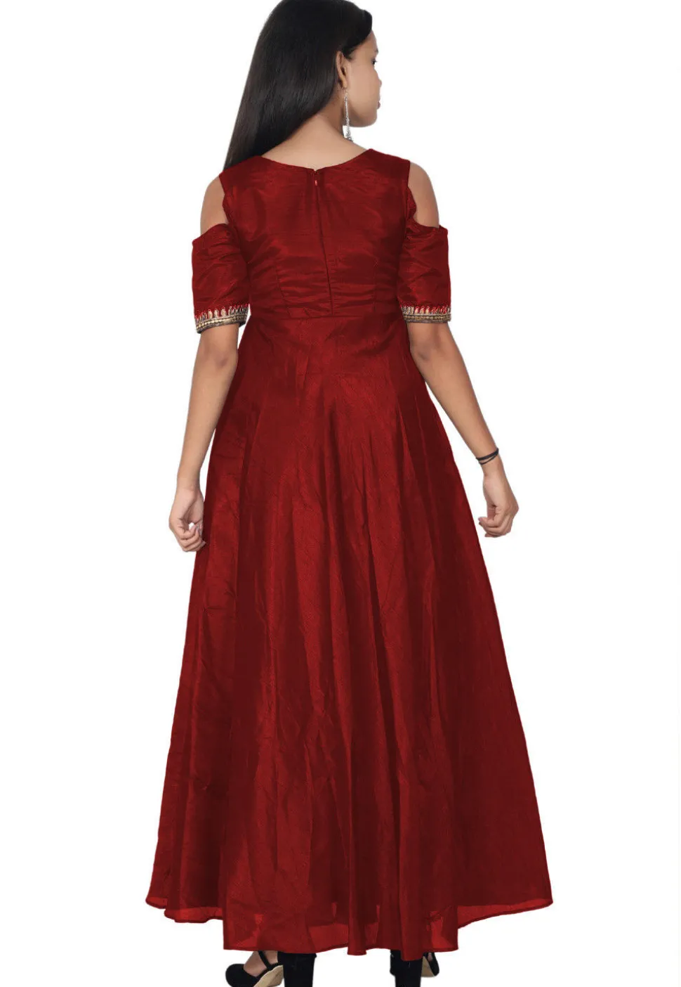 Embroide Bhagalpuri Silk Abaya Style Suit in Maroon