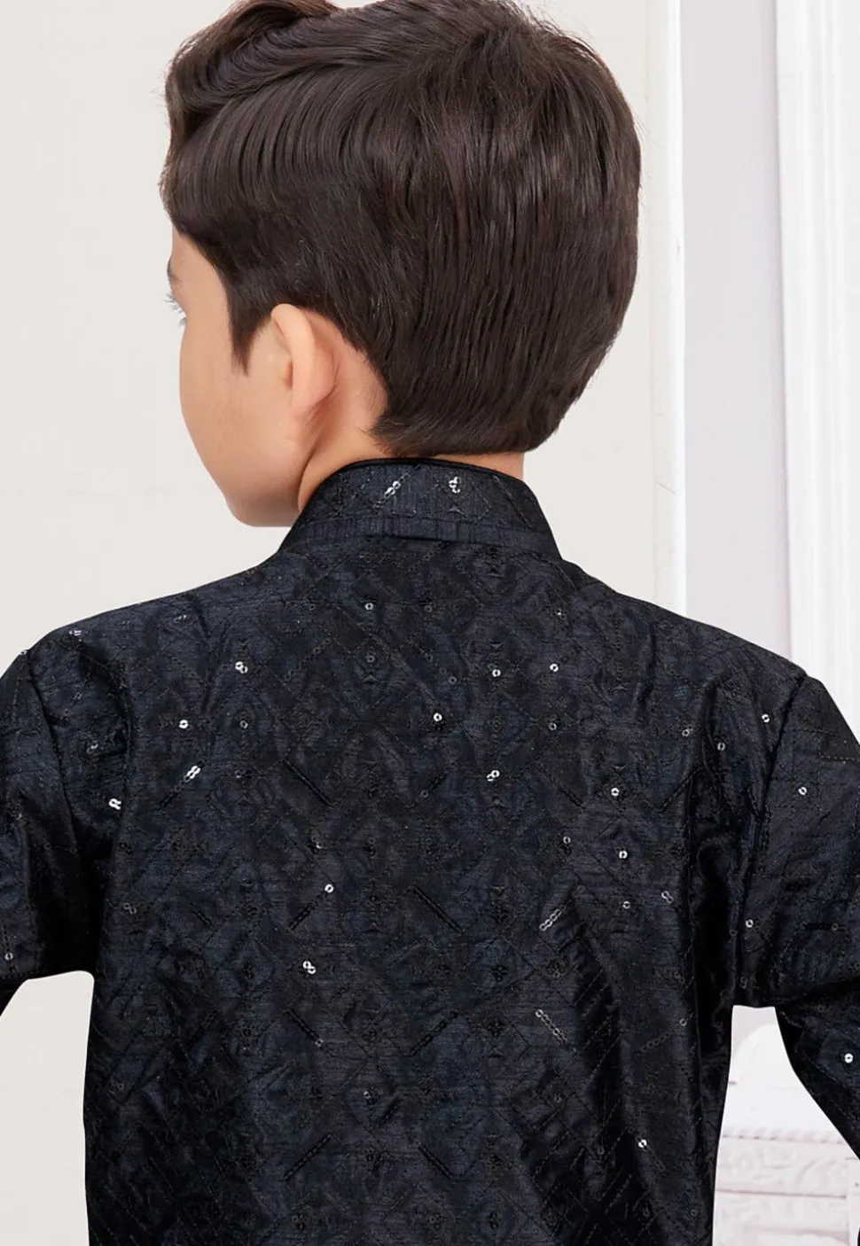 Embroidered Art Banarasi Silk Sherwani in Black