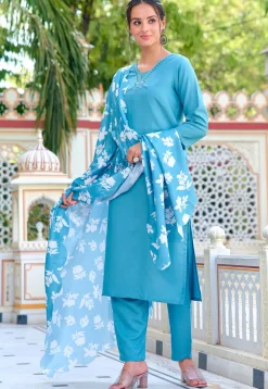 Embroidered Art Chanderi Silk Pakistani Suit in Sky Blue
