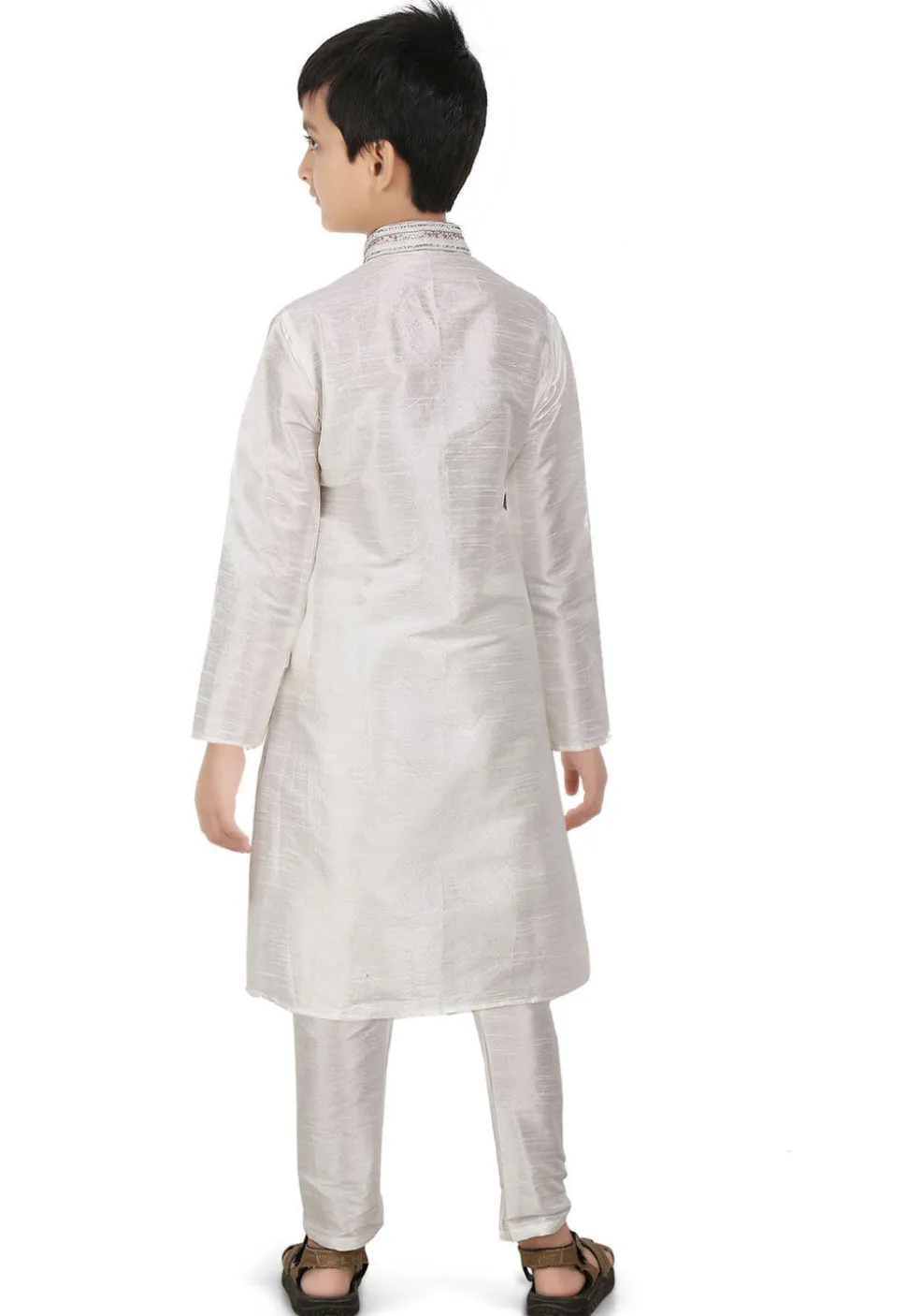 Embroidered Art Dupion Silk Kurta Set in White