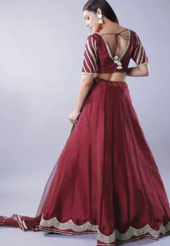 Embroidered Art Dupion Silk Lehenga in Maroon