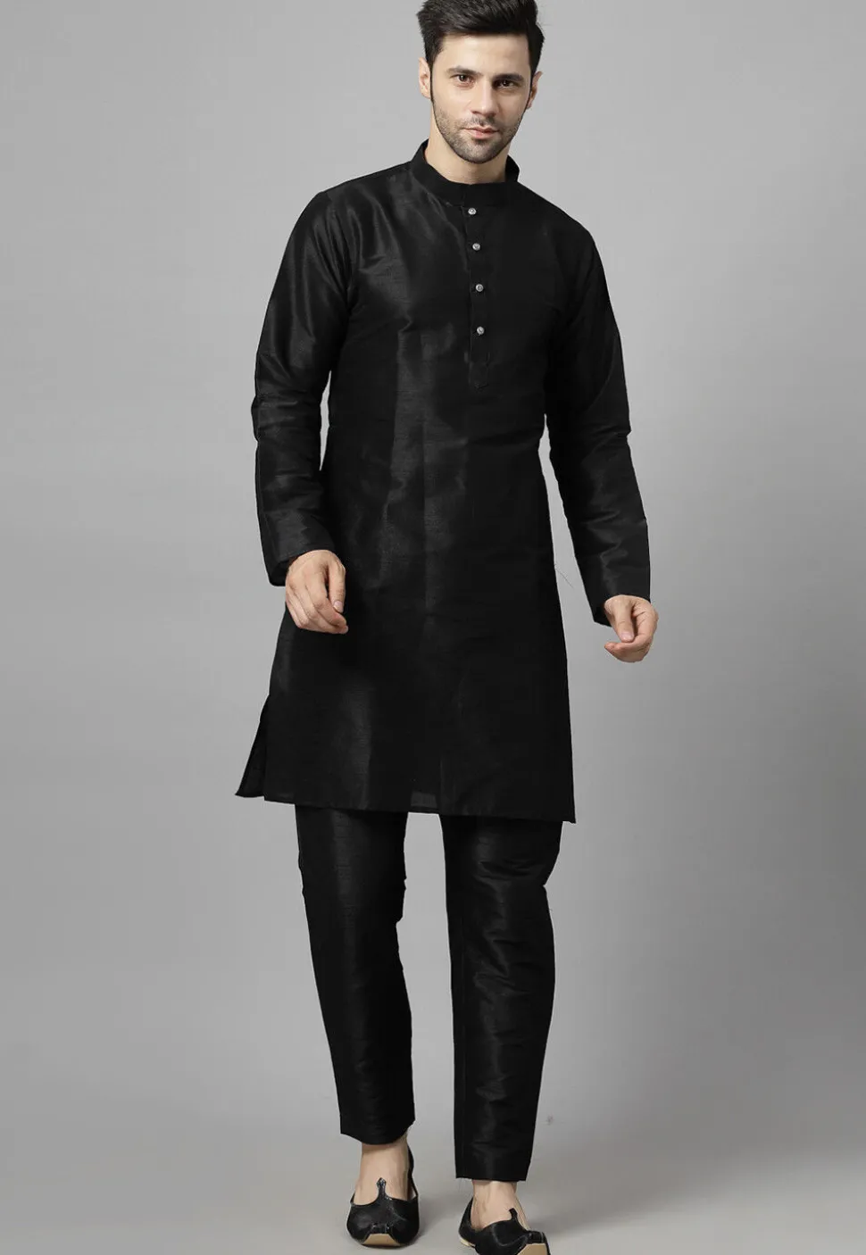 Embroidered Art Dupion Silk Jodhpuri Suit in Olive Green and Black