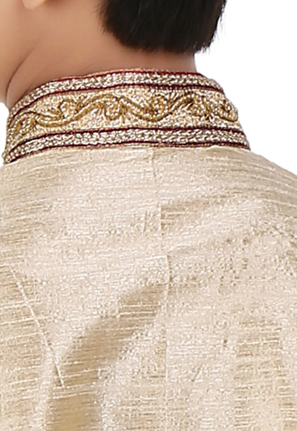 Embroidered Art Dupion Silk Kurta Set in Beige