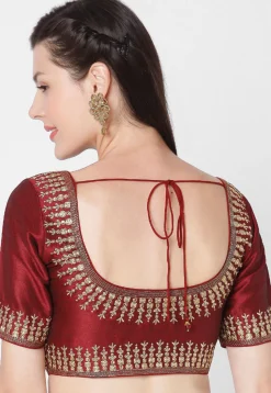 Embroidered Art Dupion Silk Blouse in Maroon