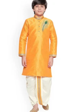 Embroidered Art Dupion Silk Kurta in Mustard