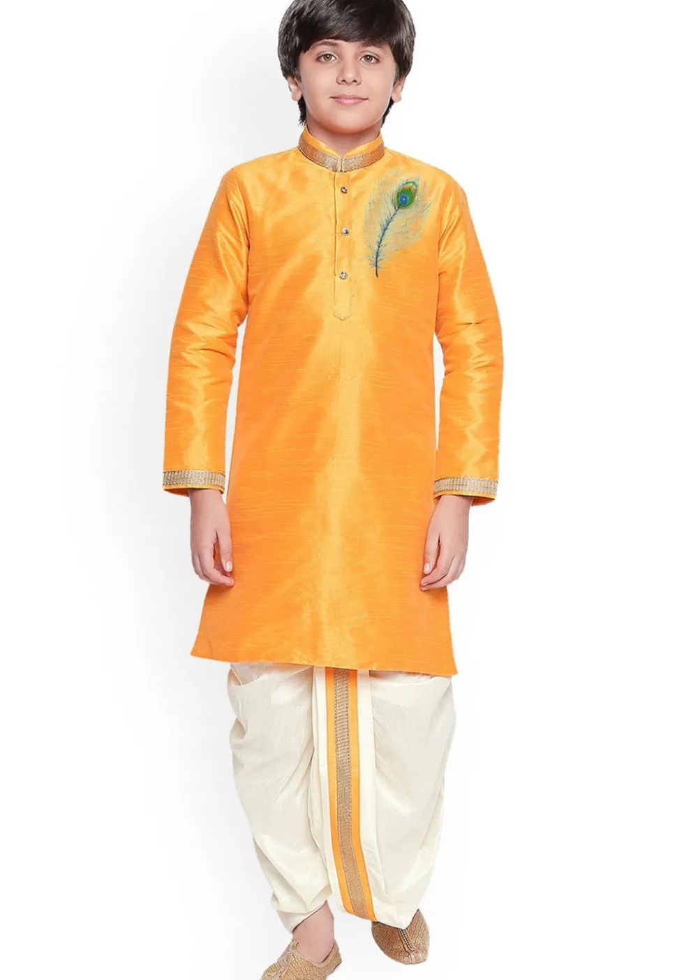 Embroidered Art Dupion Silk Kurta in Mustard
