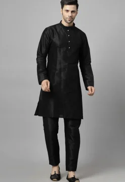 Embroidered Art Dupion Silk Jodhpuri Suit in Navy Blue and Black