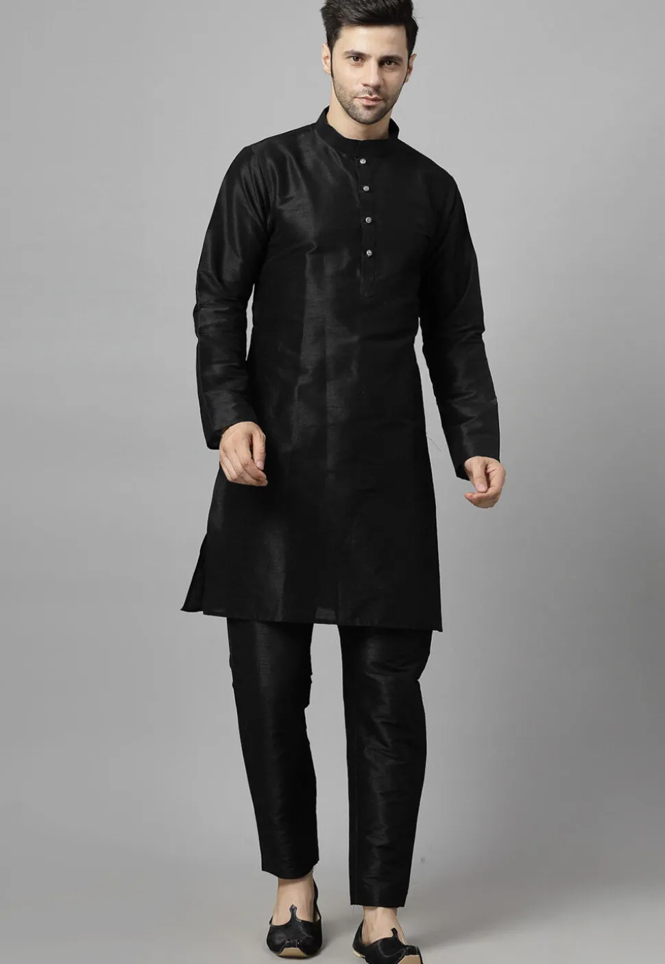Embroidered Art Dupion Silk Jodhpuri Suit in Navy Blue and Black