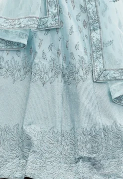 Embroidered Art Satin Silk Lehenga in Sky Blue