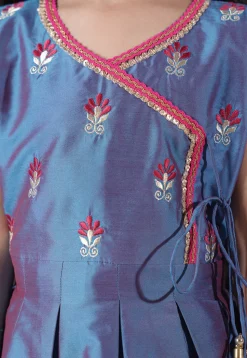 Embroidered Art Silk A Line Suit in Teal Blue