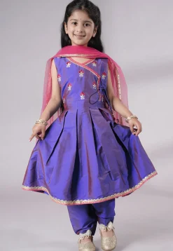 Embroidered Art Silk A Line Suit in Purple