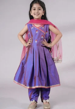 Embroidered Art Silk A Line Suit in Purple