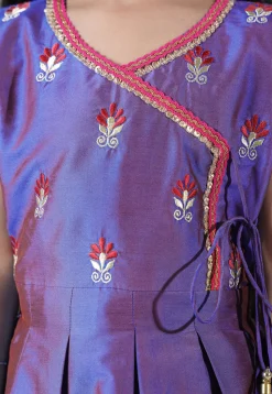 Embroidered Art Silk A Line Suit in Purple