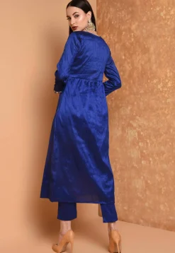 Embroidered Art Silk A Line Kurta Set in Royal Blue
