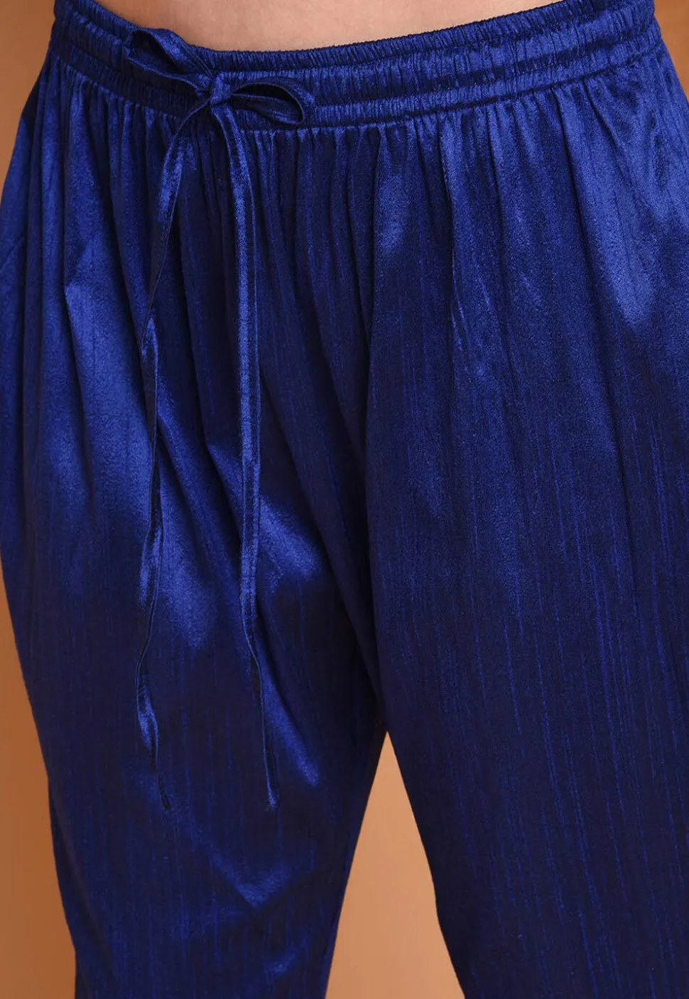 Embroidered Art Silk A Line Kurta Set in Royal Blue