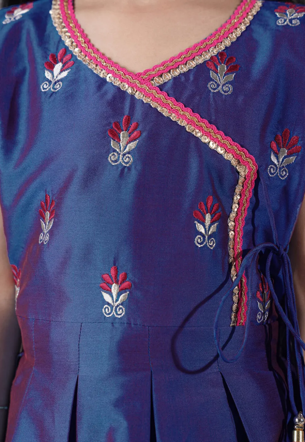 Embroidered Art Silk A Line Suit in Blue