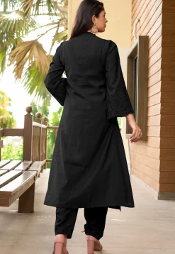 Embroidered Art Silk A Line Kurta in Black