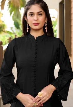 Embroidered Art Silk A Line Kurta in Black