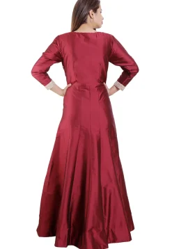 Embroidered Art Silk Abaya Style Suit in Maroon