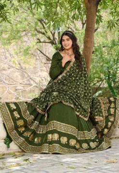 Embroidered Art Silk Abaya Style Suit in Olive Green