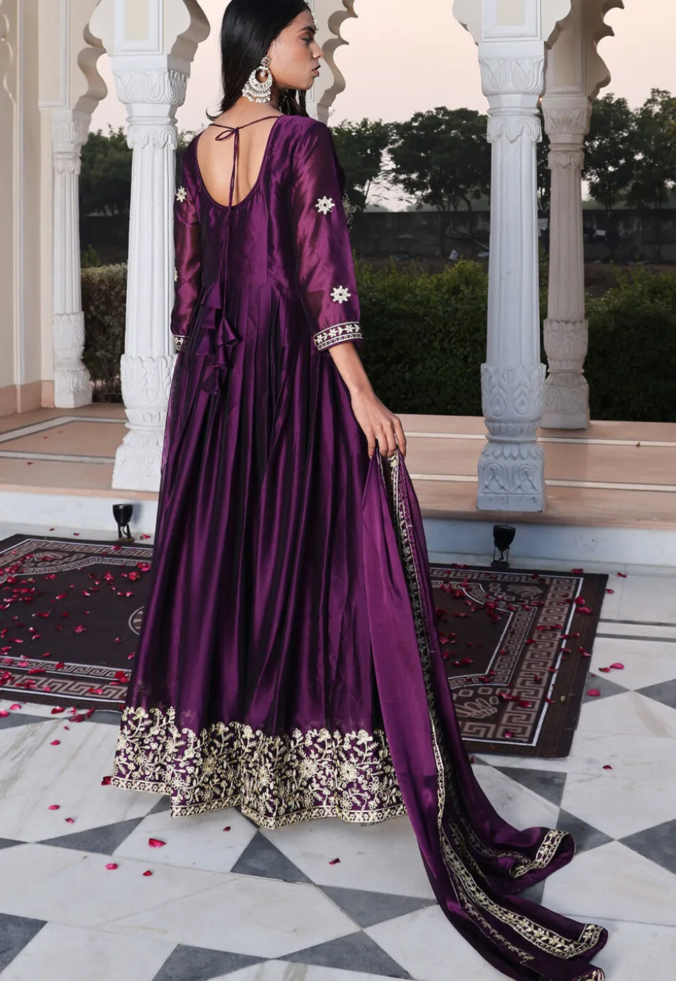 Embroidered Art Silk Abaya Style Suit in Purple