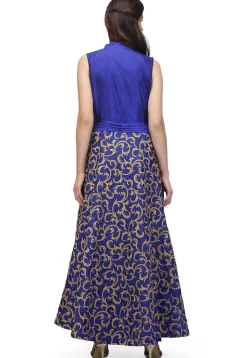 Embroidered Art Silk Abaya Style Suit in Royal Blue