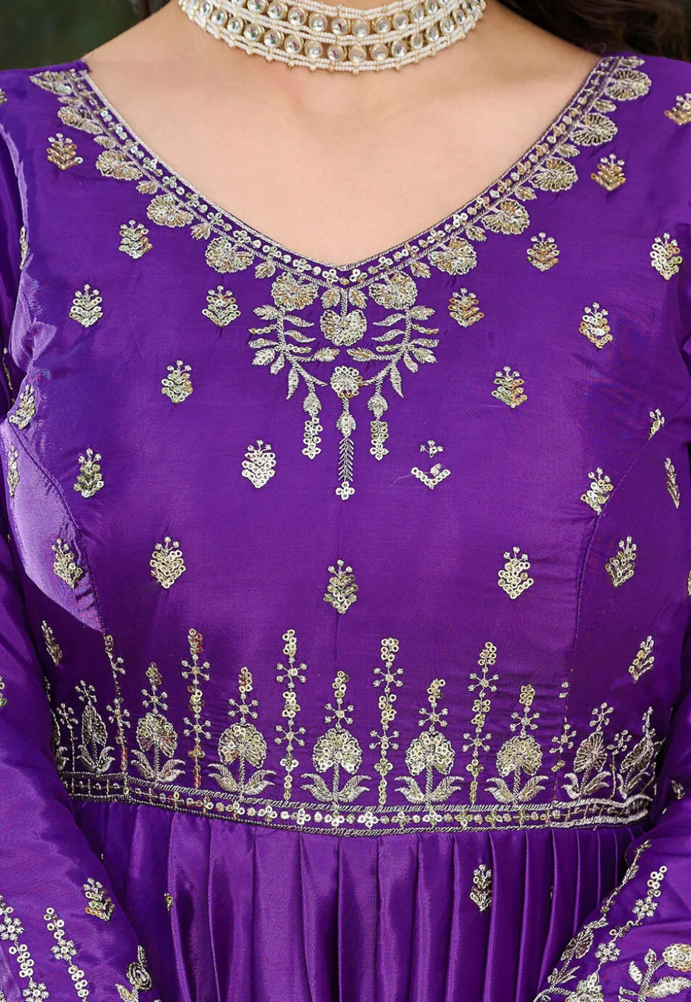 Embroidered Art Silk Abaya Style Suit in Purple