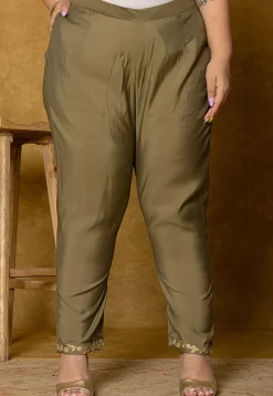 Embroidered Art Silk Aline Suit in Dark Fawn